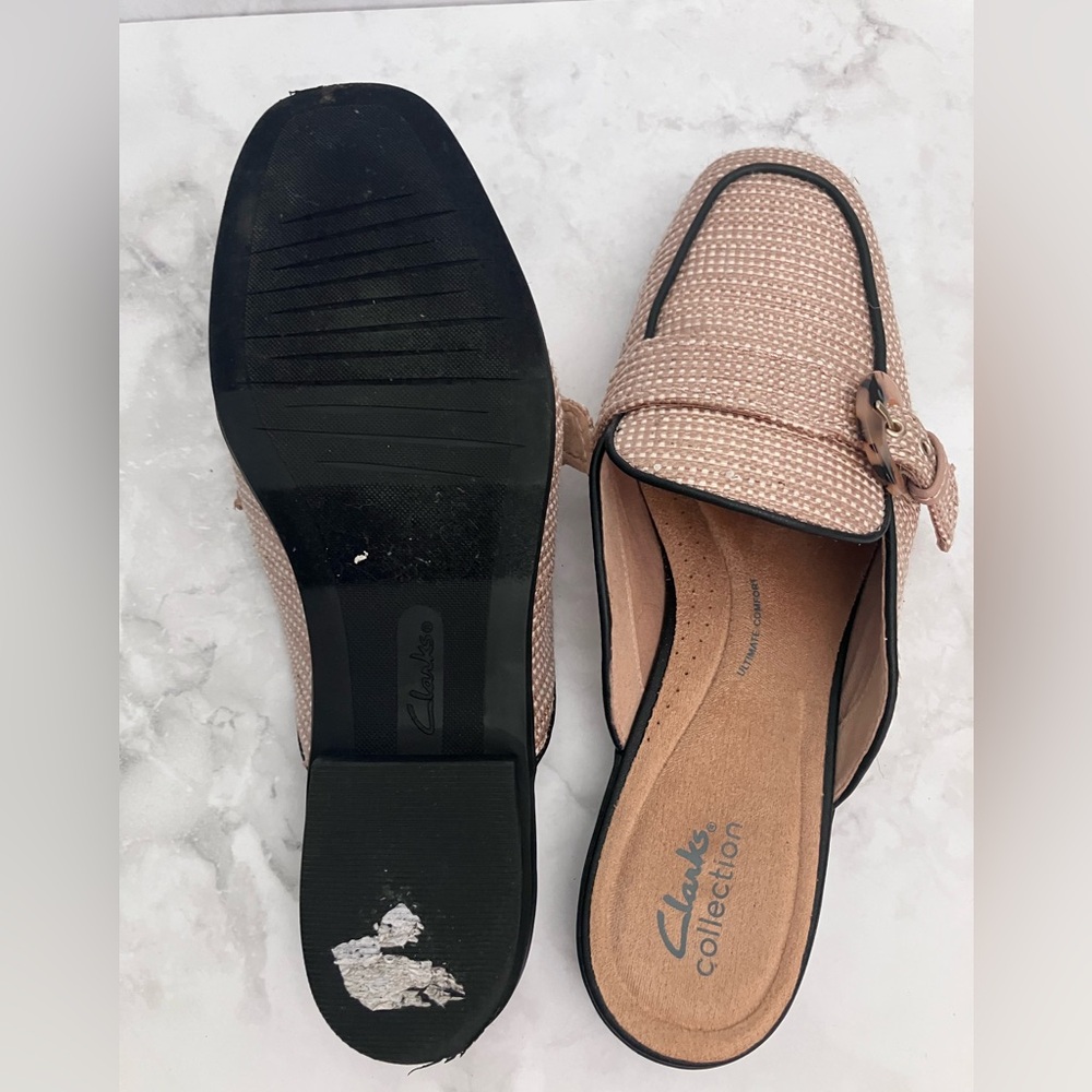 CLARKS Tan Woven Mules Size 11 - Picture 6 of 10